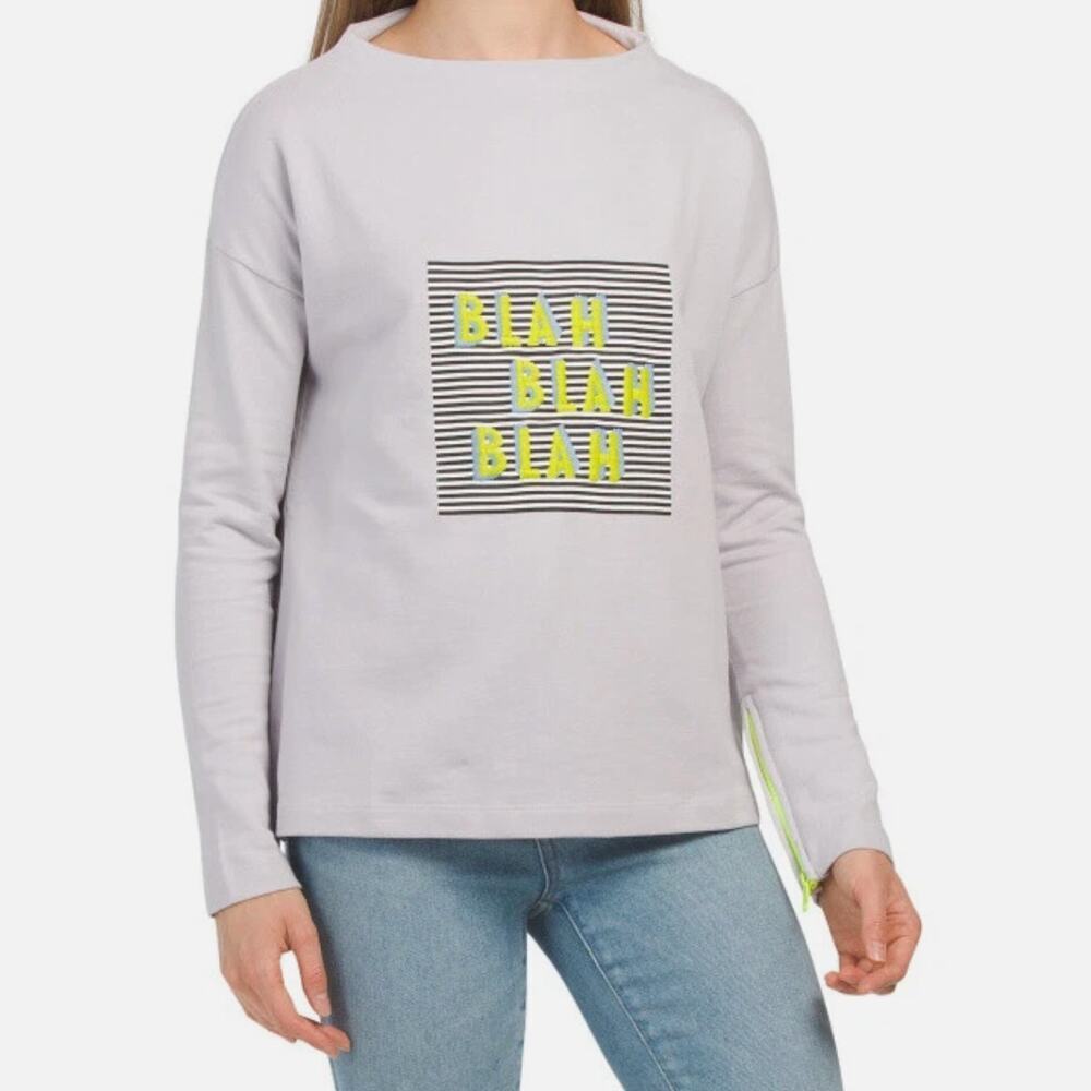 Lisa Todd Blah Blah Blah Embroidered Graphic Pullover Sweatshirt Top MEDIUM